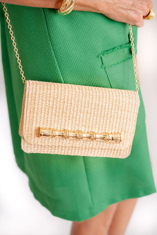 Ruby Straw Clutch - Gold Charm Bamboo Bar - Glamourous Grace