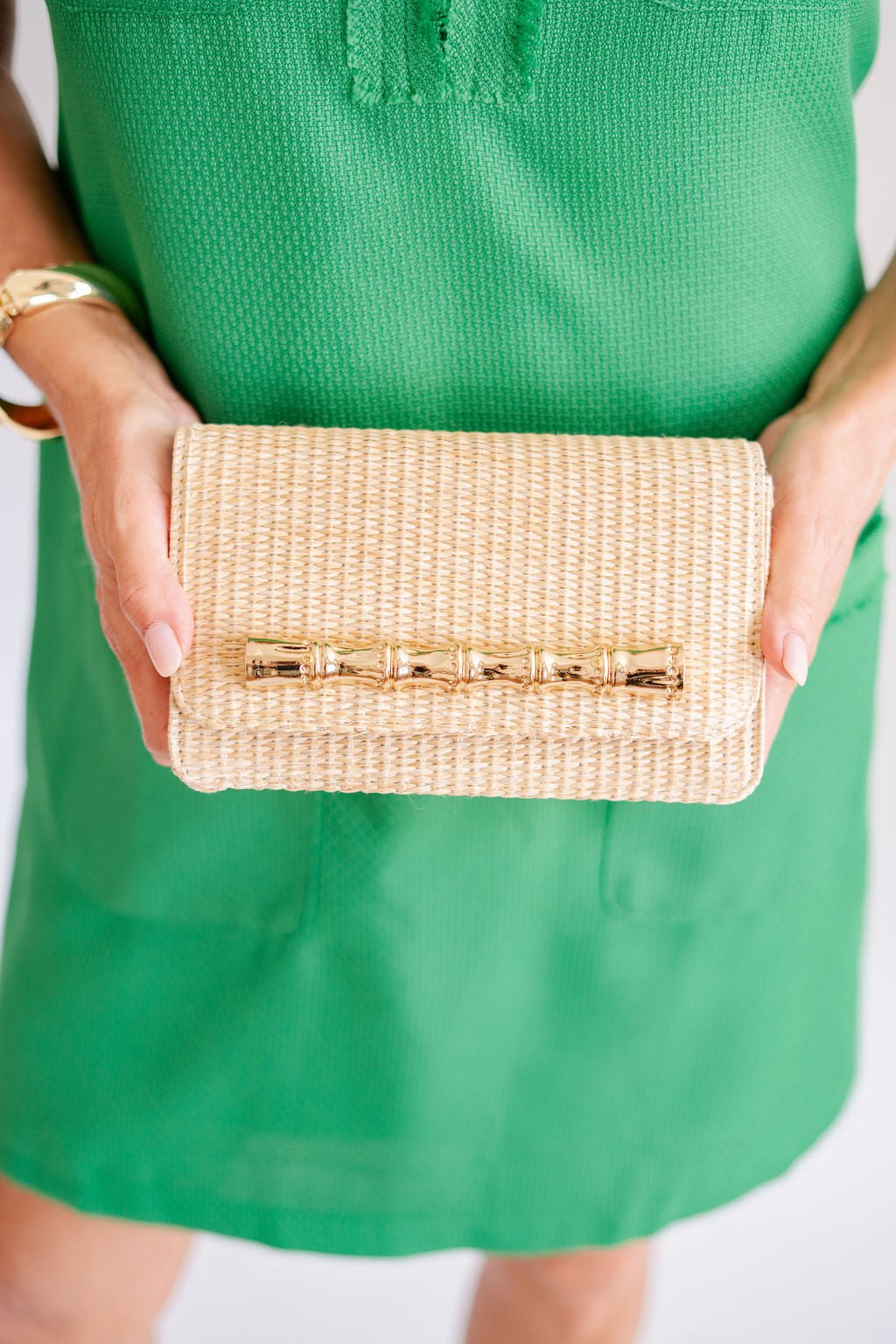 Ruby Straw Clutch - Gold Charm Bamboo Bar - Glamourous Grace