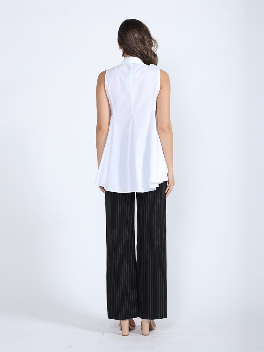 Ruffle Flower Applique Asymmetrical Hem Shirt