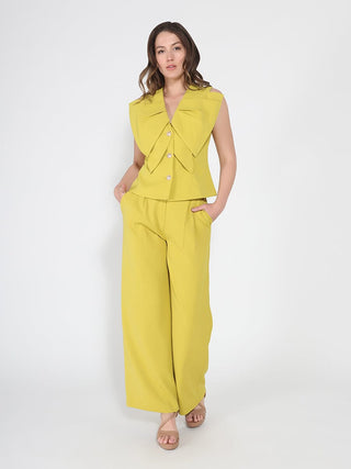 Ruffle Front Button Down Sleeveless Jacket