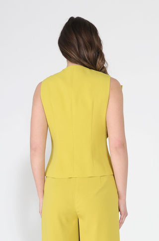 Ruffle Front Button Down Sleeveless Jacket