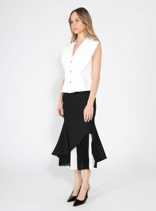 Ruffle Front Button Down Sleeveless Jacket