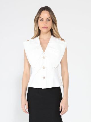 Ruffle Front Button Down Sleeveless Jacket