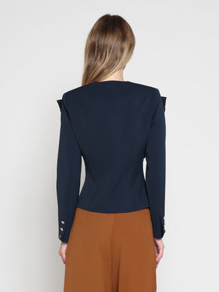 Ruffle Front With Button Long Sleeve Jacket