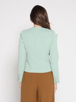 Ruffle Front With Button Long Sleeve Jacket