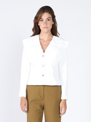 Ruffle Front With Button Long Sleeve Jacket