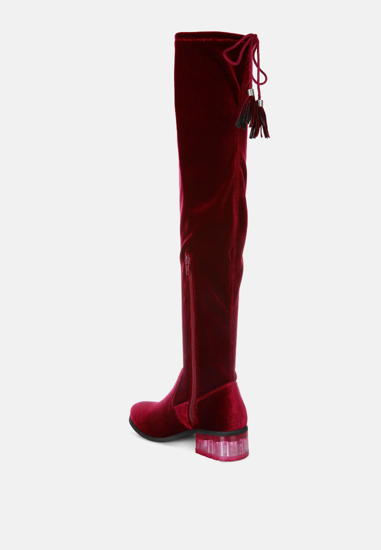 Rumple Velvet Over The Knee Clear Heel Boots - Glamourous Grace