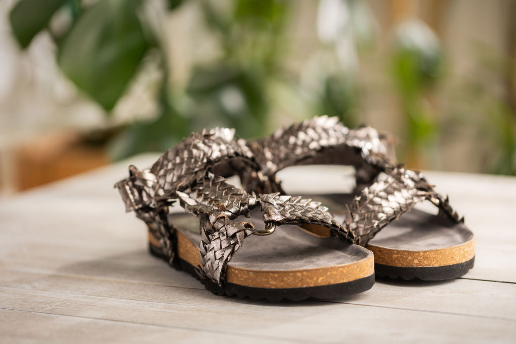 River Dance Woven Sandal in Pewter - Glamourous Grace