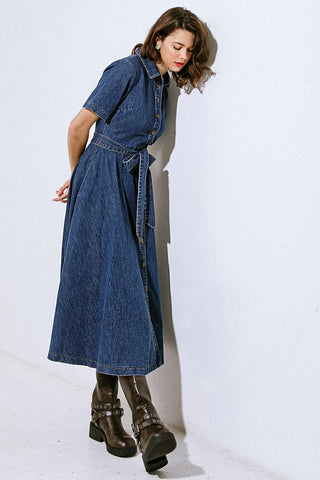 DAY IN THE LIFE DENIM MIDI DRESS - Glamourous Grace