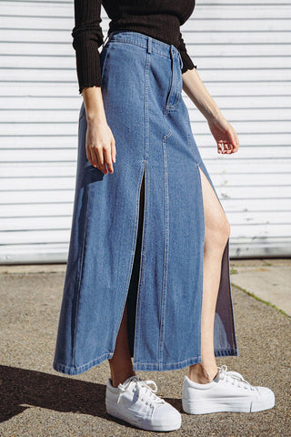 SWEET TALKING DENIM MIDI SKIRT - Glamourous Grace