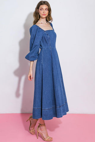 FEELIN'S GROOVY DENIM MIDI DRESS - Glamourous Grace
