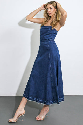HERE GOES NOTHING DENIM MIDI DRESS - Glamourous Grace