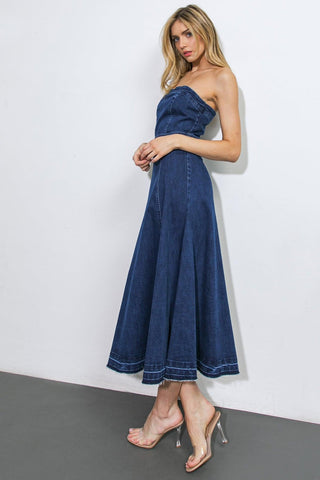 HERE GOES NOTHING DENIM MIDI DRESS - Glamourous Grace