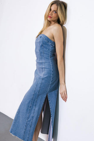 YOU'RE THRIVING DENIM MIDI DRESS - Glamourous Grace