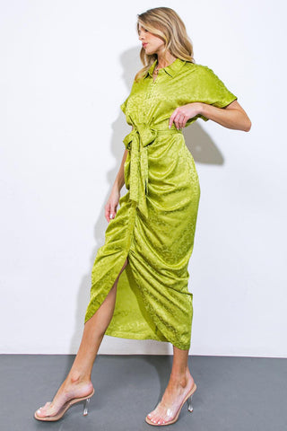 COMING TO MY SENSES WOVEN SATIN MIDI DRESS - Glamourous Grace