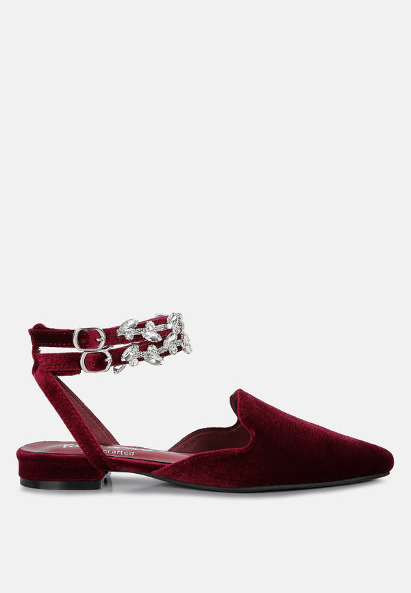 Salome Black Velvet Luxe Jewelled Flat Mules - Glamourous Grace