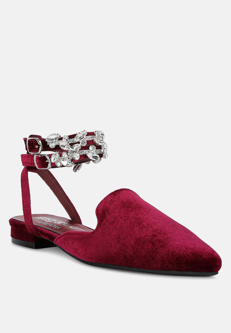 Salome Black Velvet Luxe Jewelled Flat Mules - Glamourous Grace