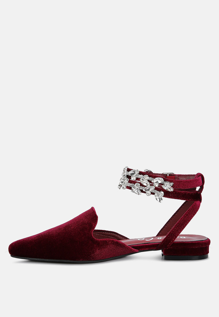 Salome Black Velvet Luxe Jewelled Flat Mules - Glamourous Grace