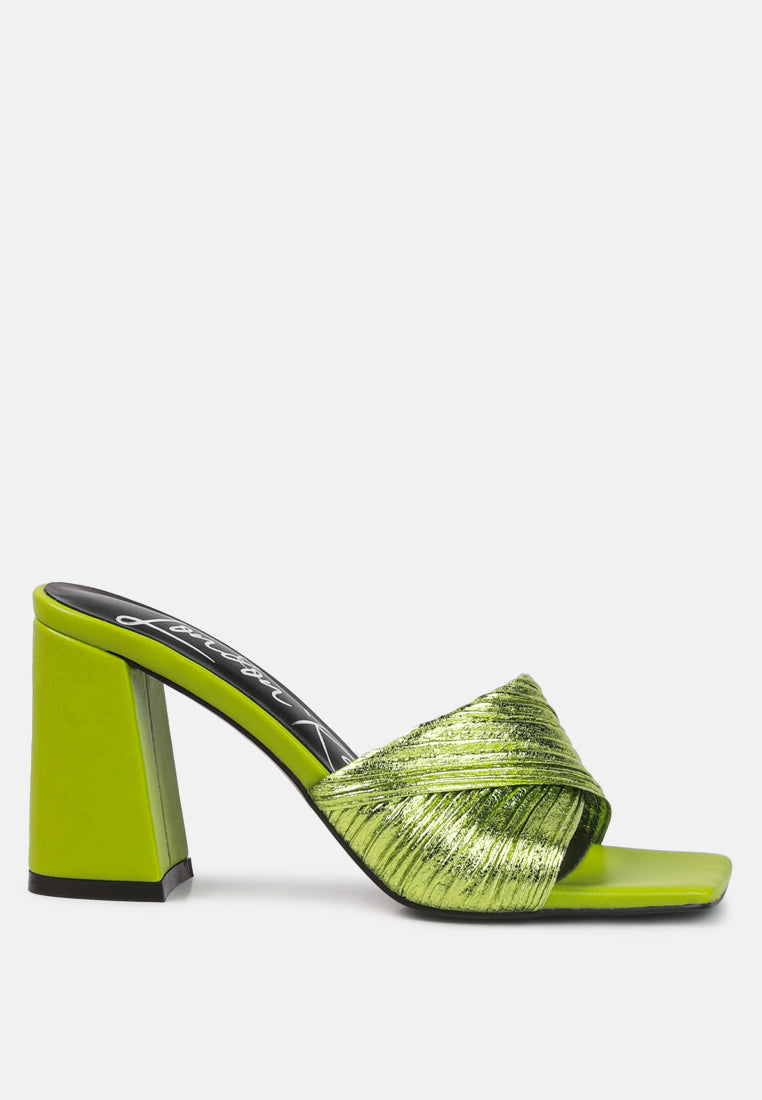 Salty You Crinkled Triangular Block Heel Sandals - Glamourous Grace