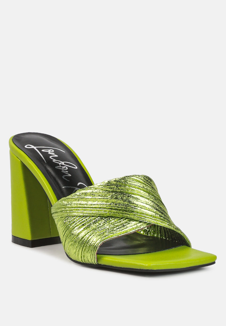 Salty You Crinkled Triangular Block Heel Sandals - Glamourous Grace