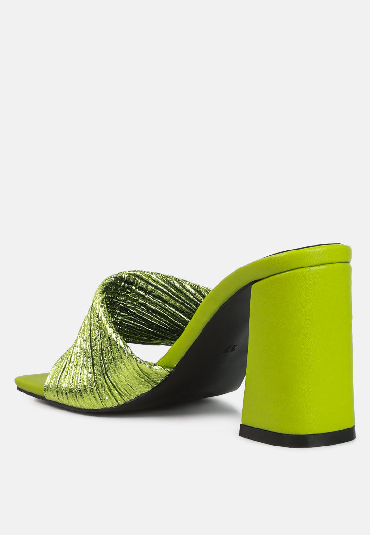 Salty You Crinkled Triangular Block Heel Sandals - Glamourous Grace