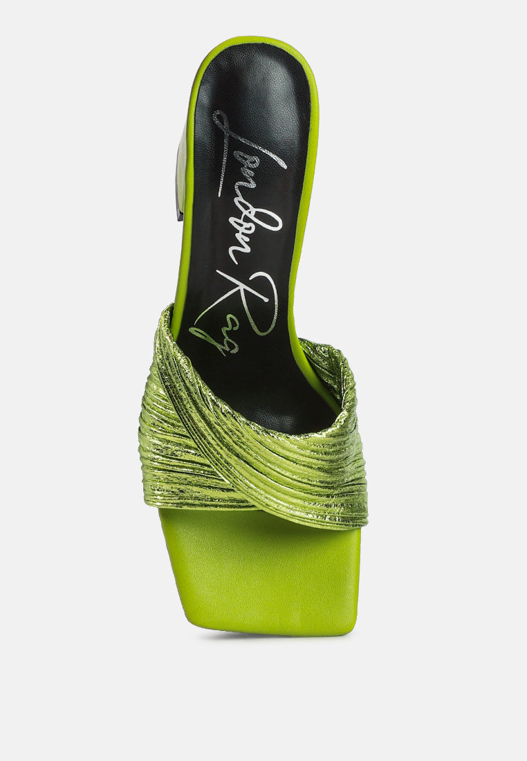 Salty You Crinkled Triangular Block Heel Sandals - Glamourous Grace