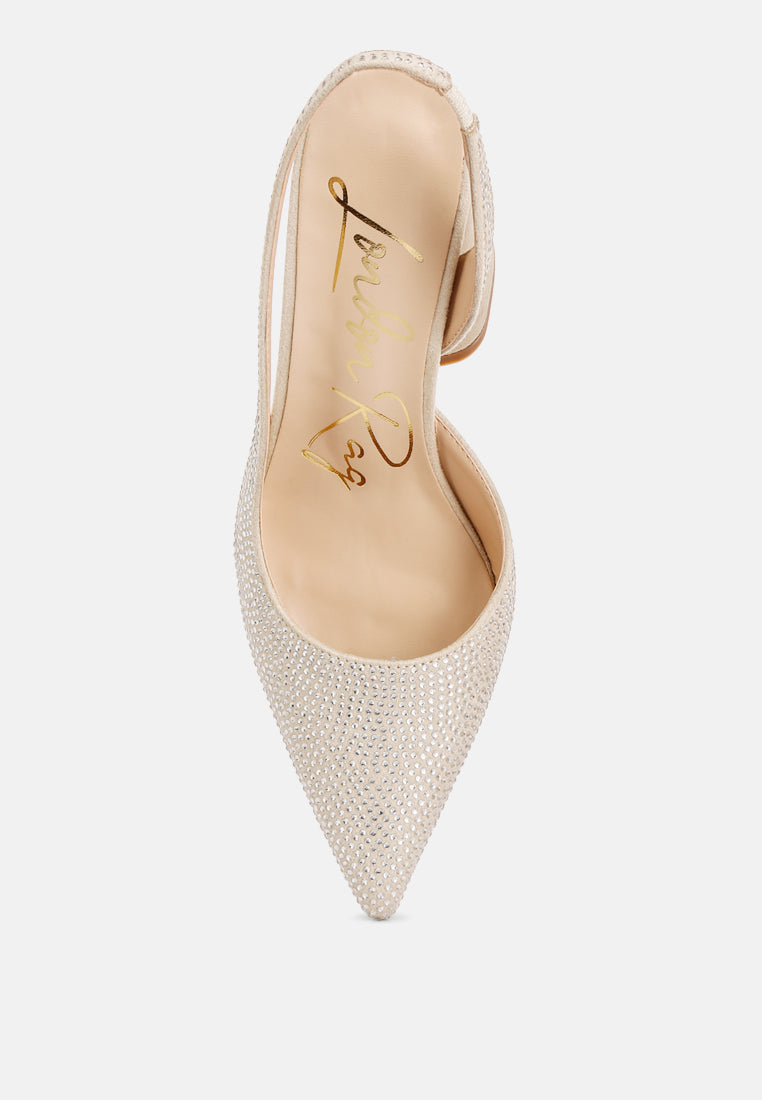 Saranna Rhinestone Embellished Suede Heel Sandals - Glamourous Grace