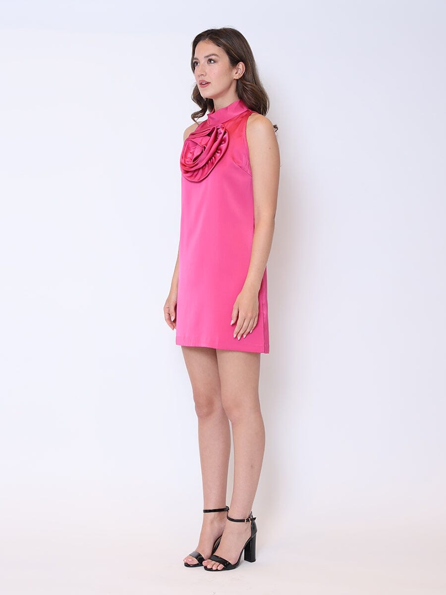 Satin Flower Applique Halter Mini Dress - Glamourous Grace