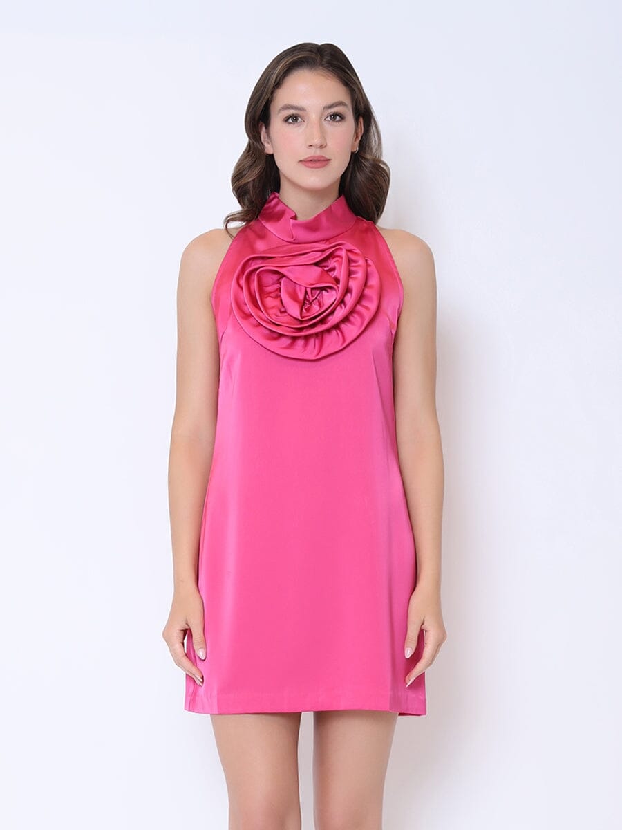 Satin Flower Applique Halter Mini Dress - Glamourous Grace