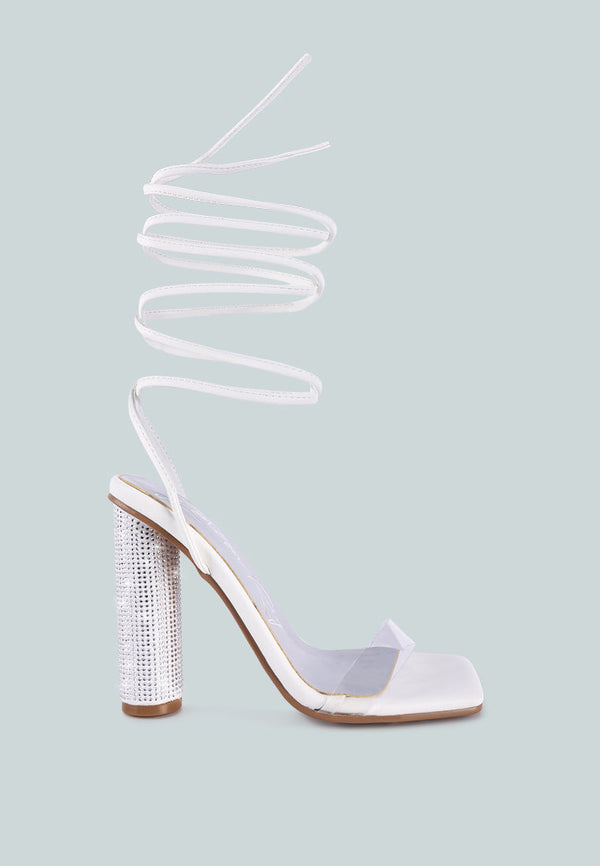 Scansta Lace Up Rhinestone Embellished Heel Sandals - Glamourous Grace