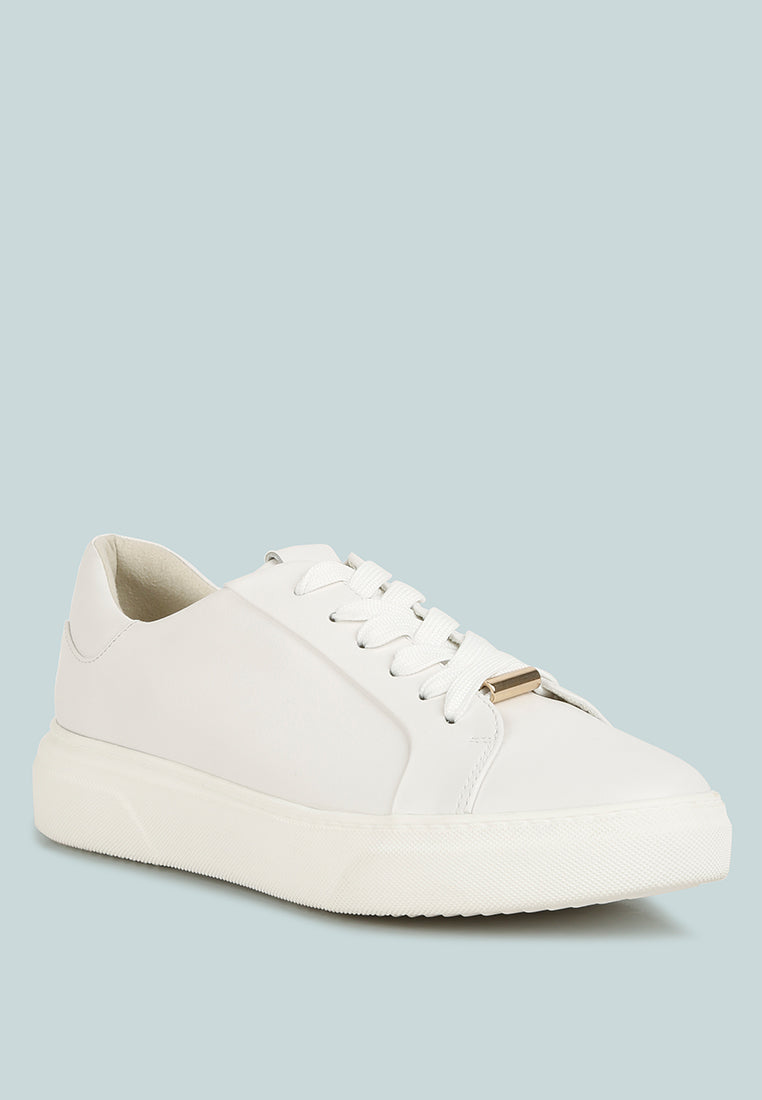 Schick Lace Up Leather Sneakers - Glamourous Grace