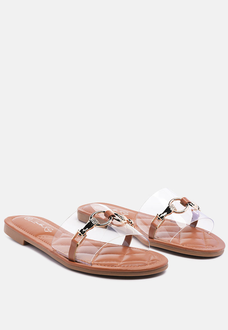 Scoth Clear Buckled Quilted Slides - Glamourous Grace
