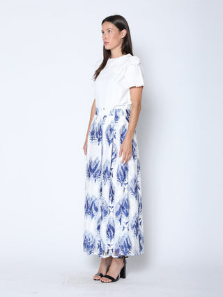 See-Through Plant Print Flare Skirt with Lining