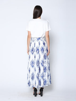 See-Through Plant Print Flare Skirt with Lining