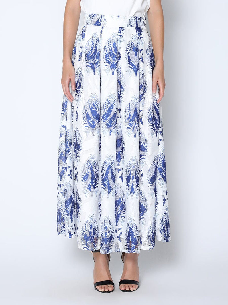 See-Through Plant Print Flare Skirt with Lining - Glamourous Grace