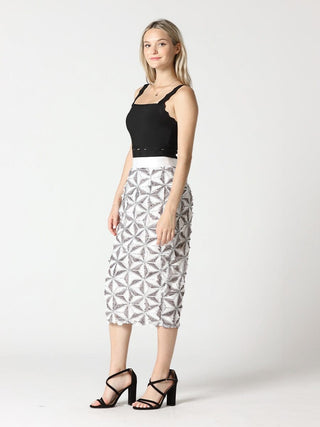 Sequin Beaded Pinwheel Motifs Banding Midi Skirt