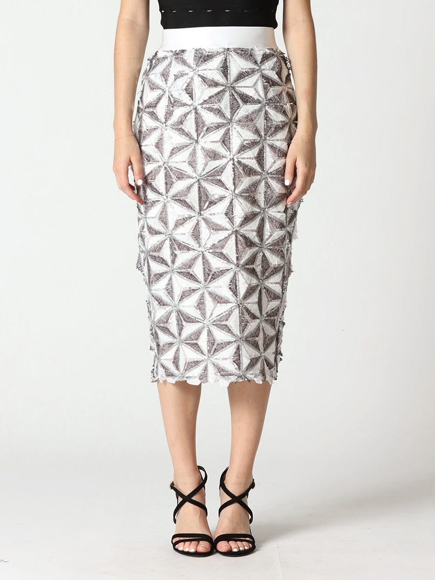 Sequin Beaded Pinwheel Motifs Banding Midi Skirt