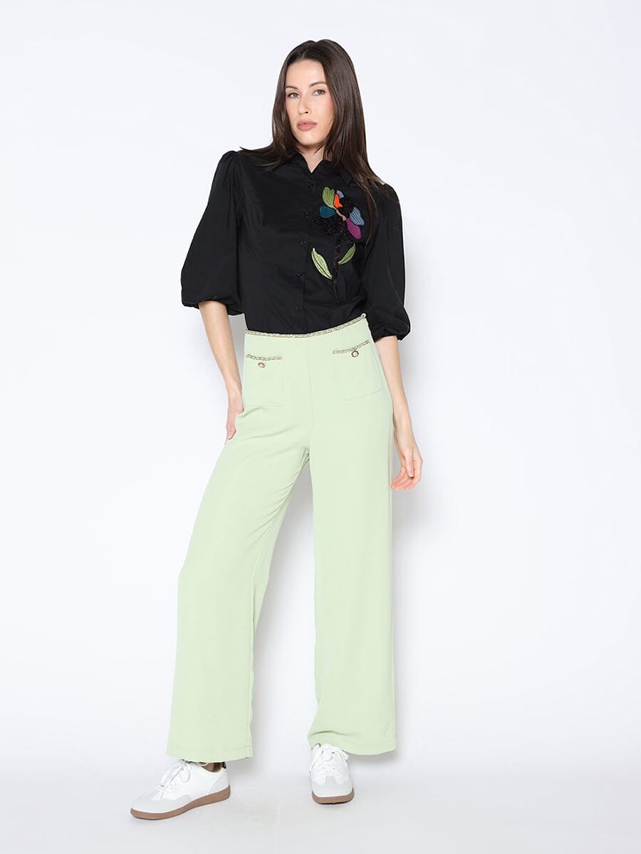 Sequin Embroidery Flower Detail Puff Sleeve Shirt - Glamourous Grace