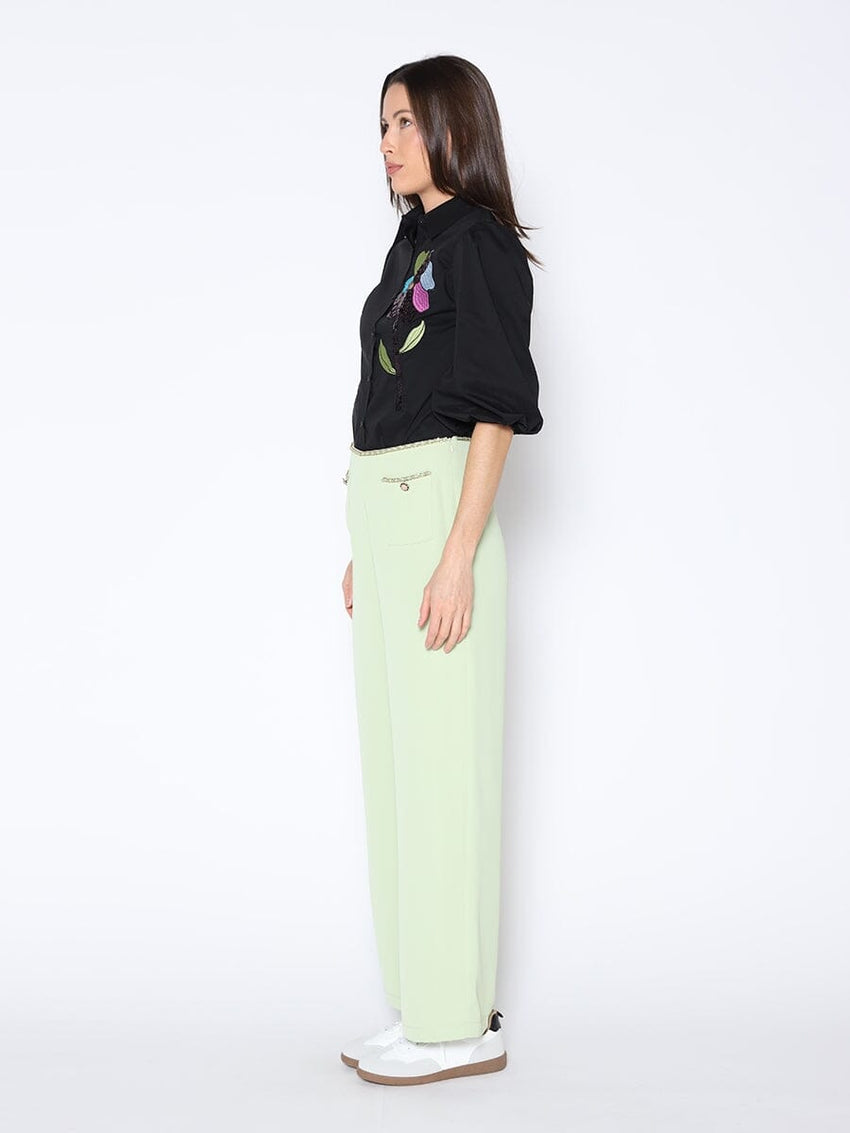 Sequin Embroidery Flower Detail Puff Sleeve Shirt
