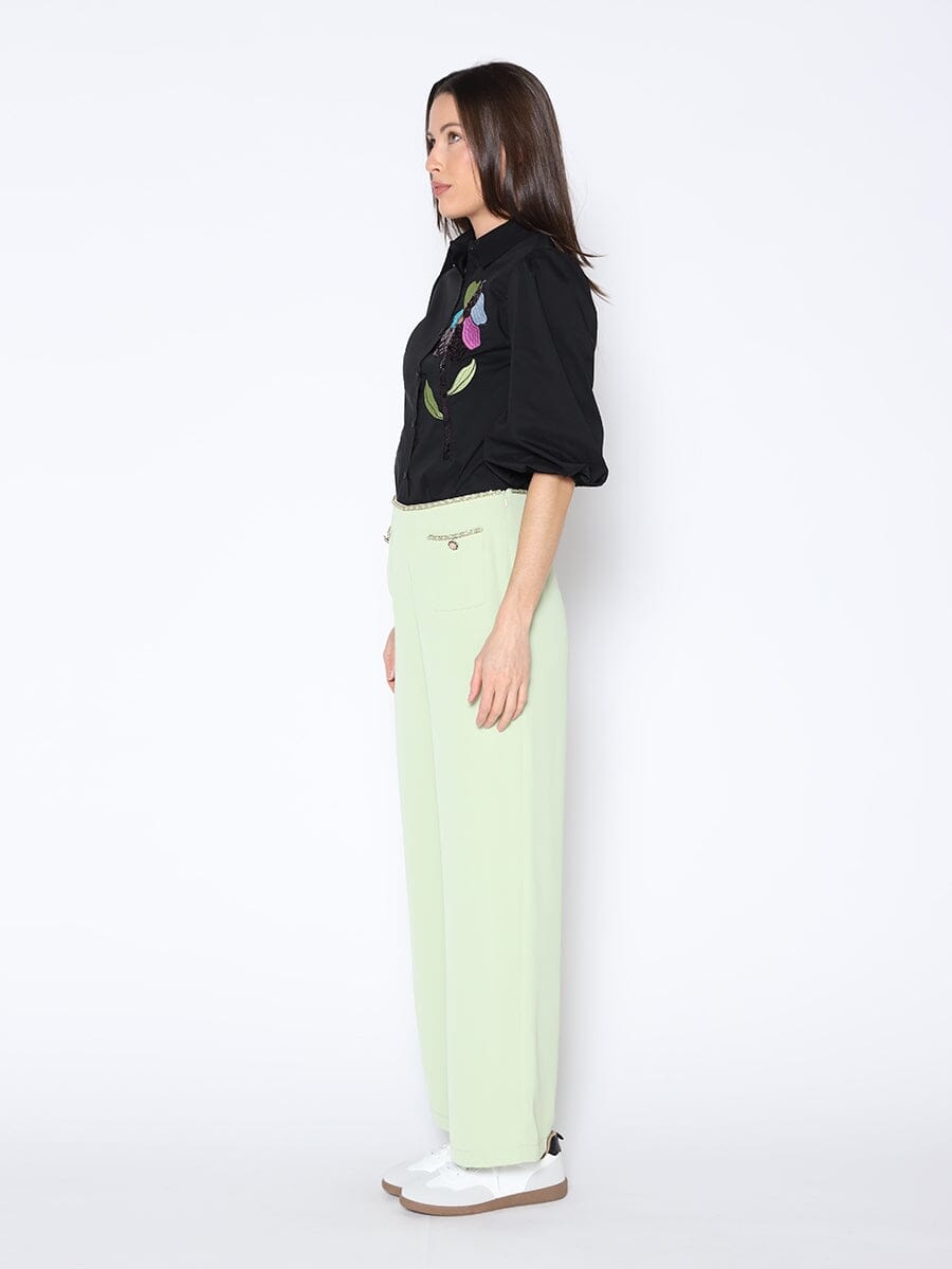 Sequin Embroidery Flower Detail Puff Sleeve Shirt - Glamourous Grace