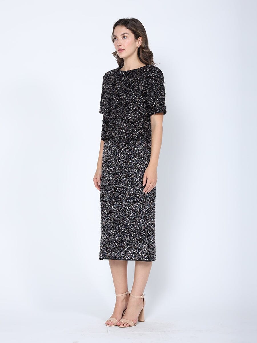 Sequined Cropped Short Sleeve Top - Glamourous Grace
