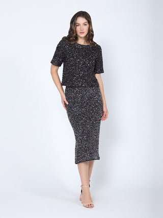Sequined Cropped Short Sleeve Top