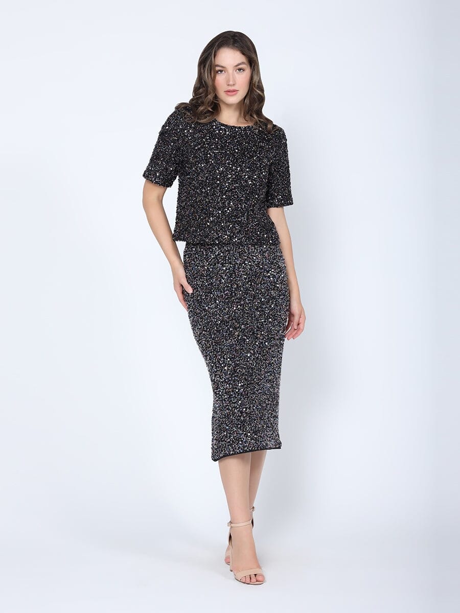 Sequined Cropped Short Sleeve Top - Glamourous Grace
