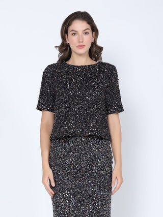Sequined Cropped Short Sleeve Top