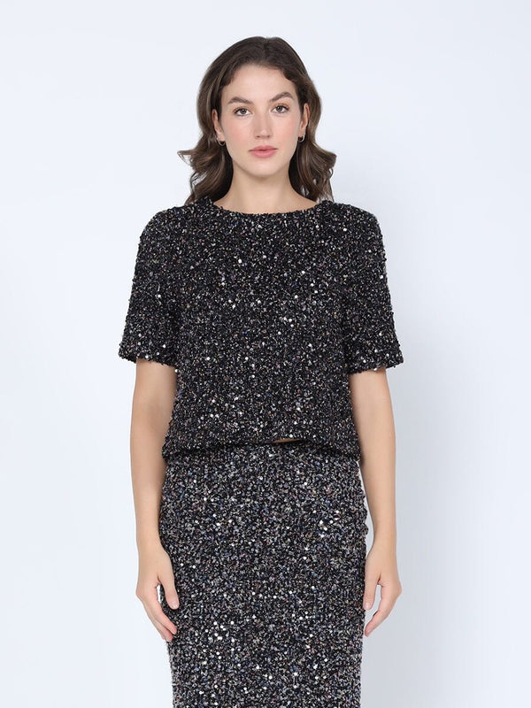 Sequined Cropped Short Sleeve Top - Glamourous Grace