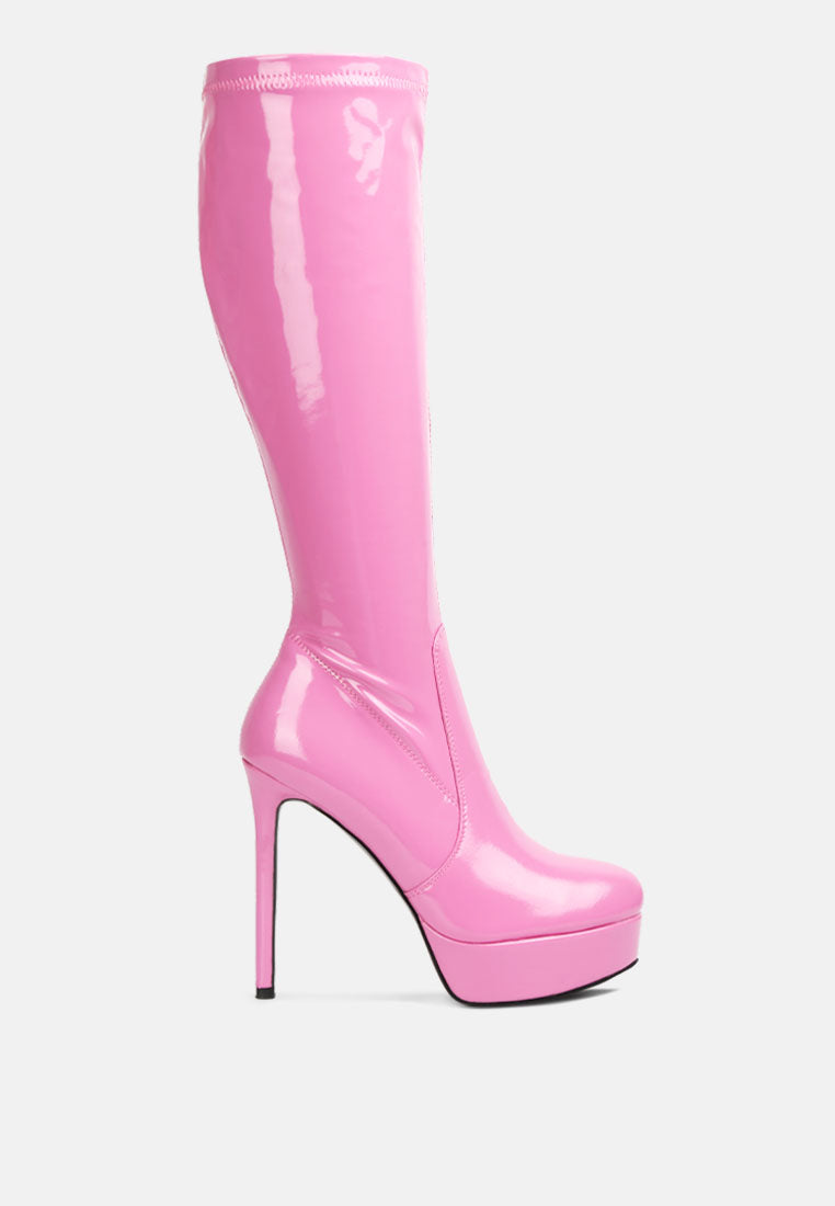 Shawtie High Heel Stretch Patent Calf Boots - Glamourous Grace
