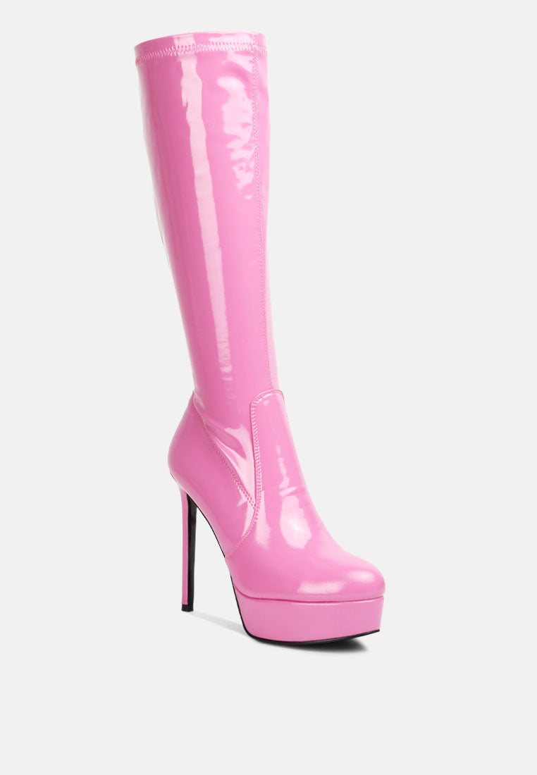 Shawtie High Heel Stretch Patent Calf Boots - Glamourous Grace