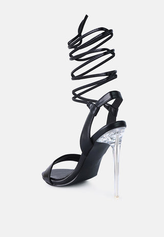 Sheeny Clear Stiletto Lace Up Heels