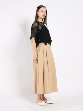 Sheer Crew Neck Mesh Crop Top with Side Zipper