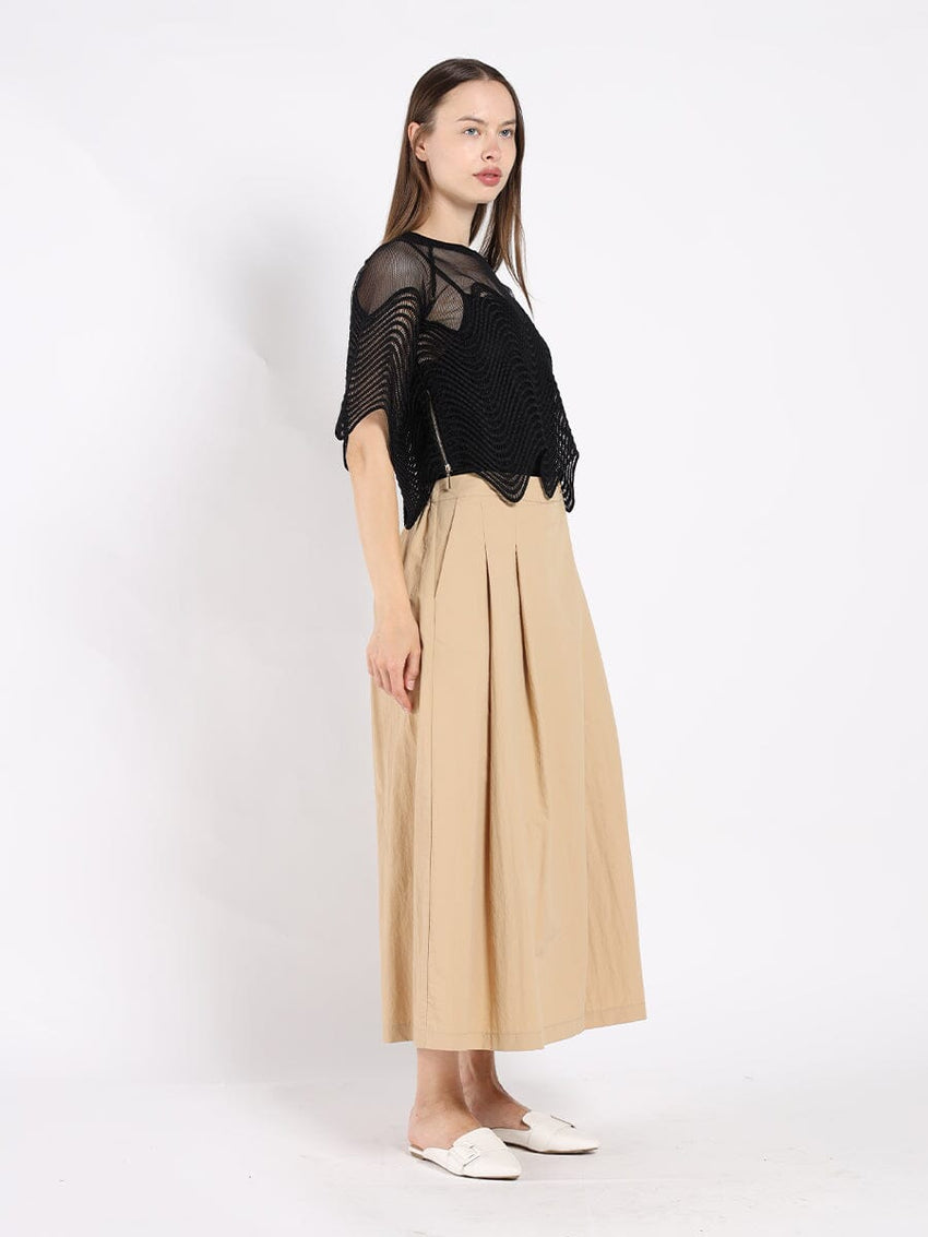 Sheer Crew Neck Mesh Crop Top with Side Zipper